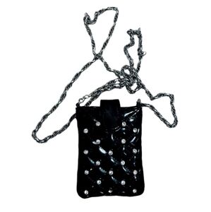 Black Quilted Chanel like Crossbody Bag Rhinestone Accents Chain Strap Versatile